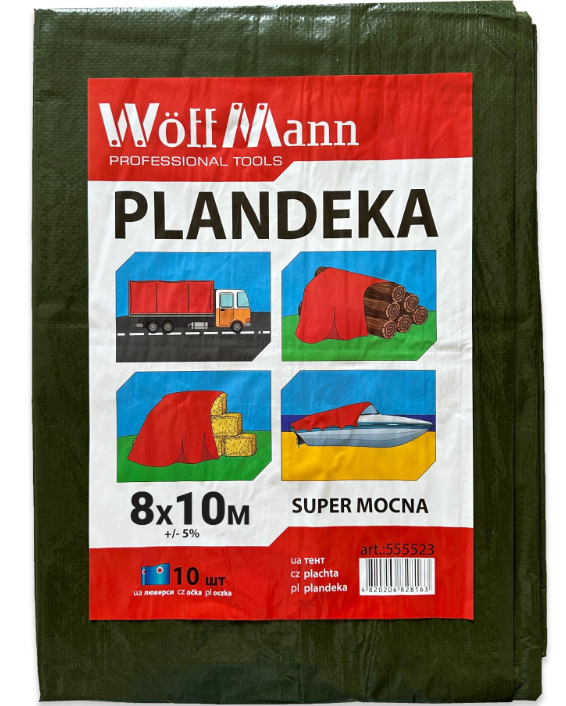 Тент WoffMann водостойкий PLANDEKA SUPER MOCNA плотность 110 г/м² 8х10 м Зеленый