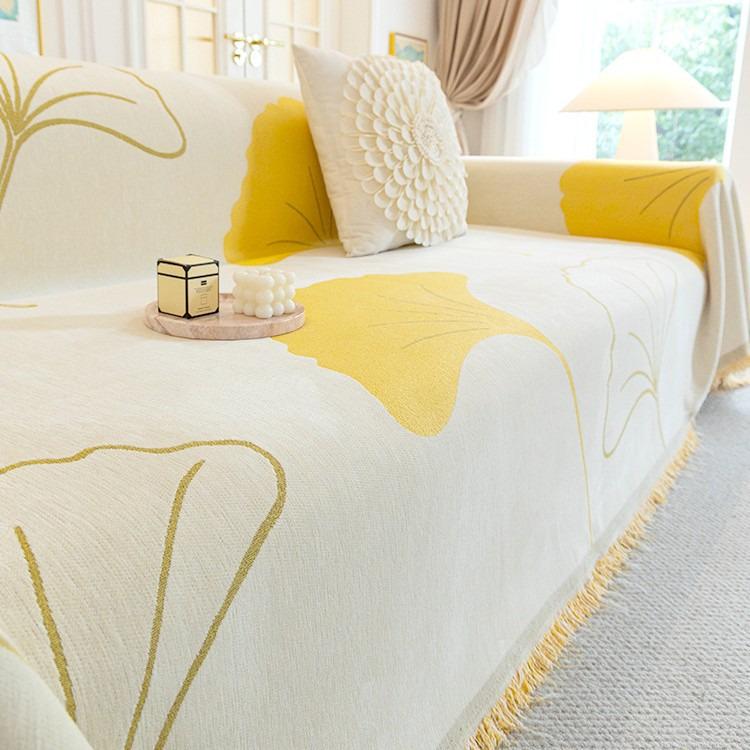 Плед покрывало на диван и кровать для мягкой мебели 180х230 см Желтый с белым - фото 4