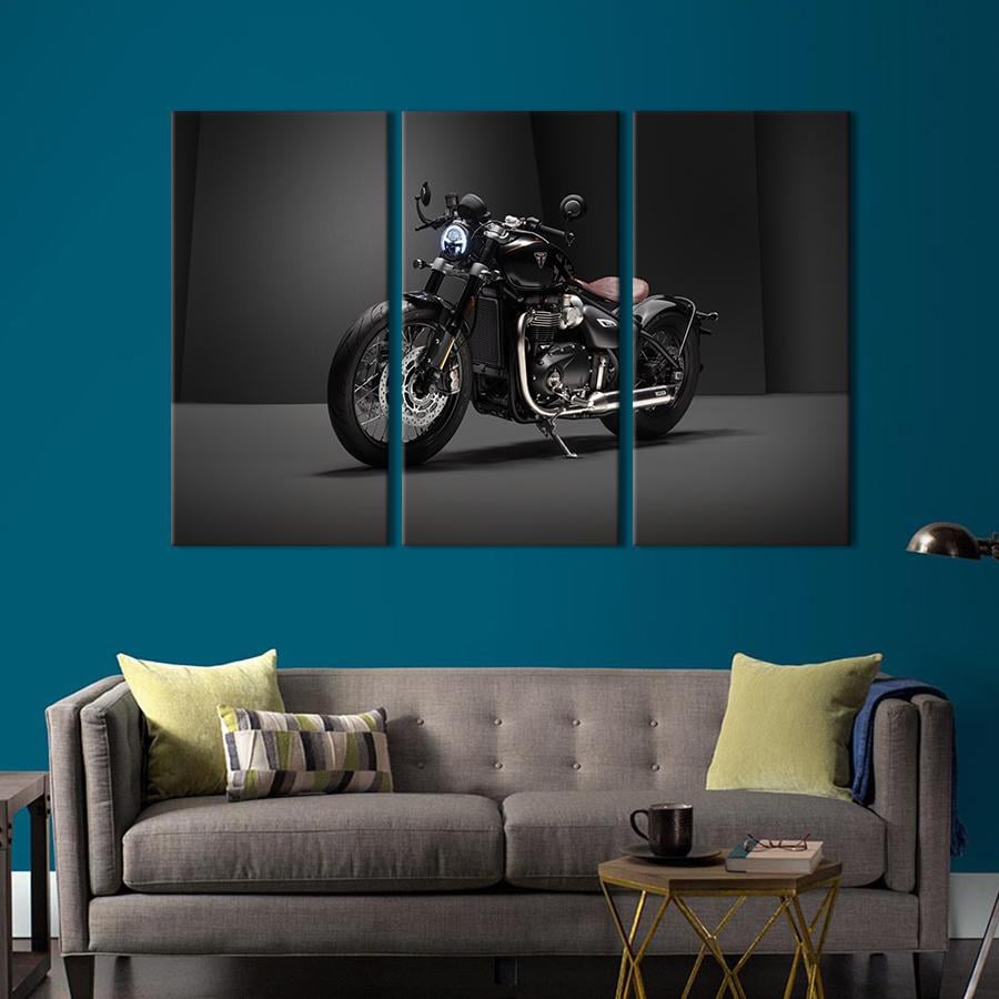 Картина на холсте триптих Стильный байк Triumph Bobber Bonneville 128x81 см (1406-31)