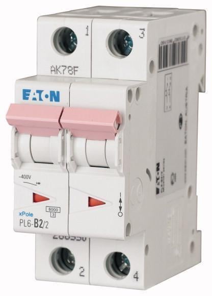 Автоматический выключатель Eaton Xpole PL6-C2/2 2А двухполюсный/кривая C/Iкз 6 кA (286562)