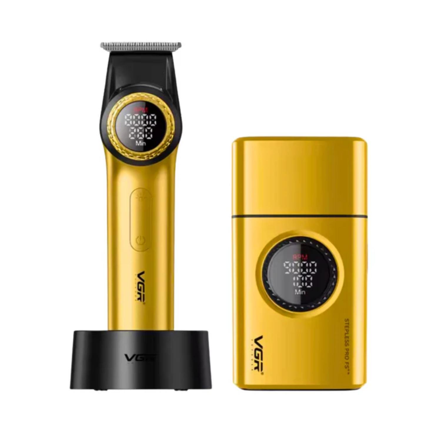 Комплект VGR 2в1 акумуляторна машинка для стрижки та електробритва Gold (V-977)