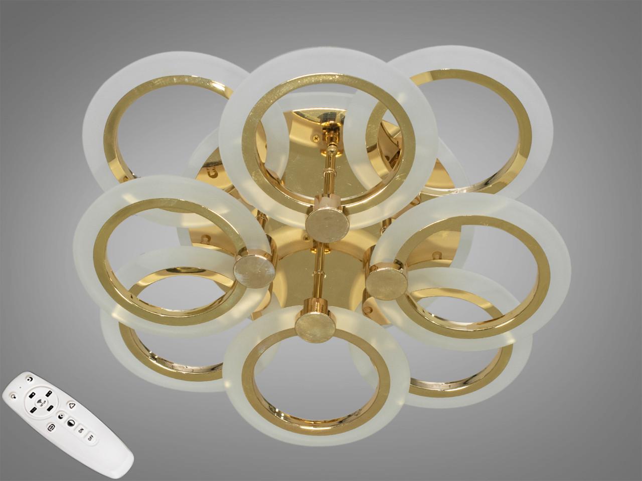 Люстра LED EcoLed с диммером и цветной подсветкой 110W A8022/4+4G 3col dim Хром/Золотой