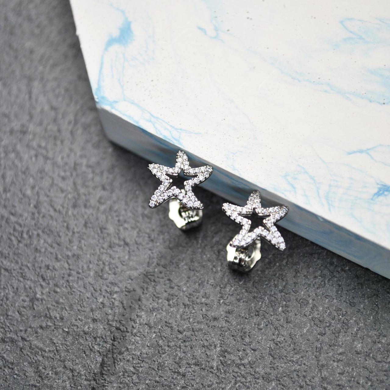 Сережки-гвоздики Морские звезды медицинская сталь родий (x091-1)
