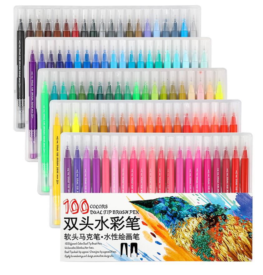 Маркери-лінери Dual Tip Brush Pens двосторонні акварельні для скетчингу  100 кольорів