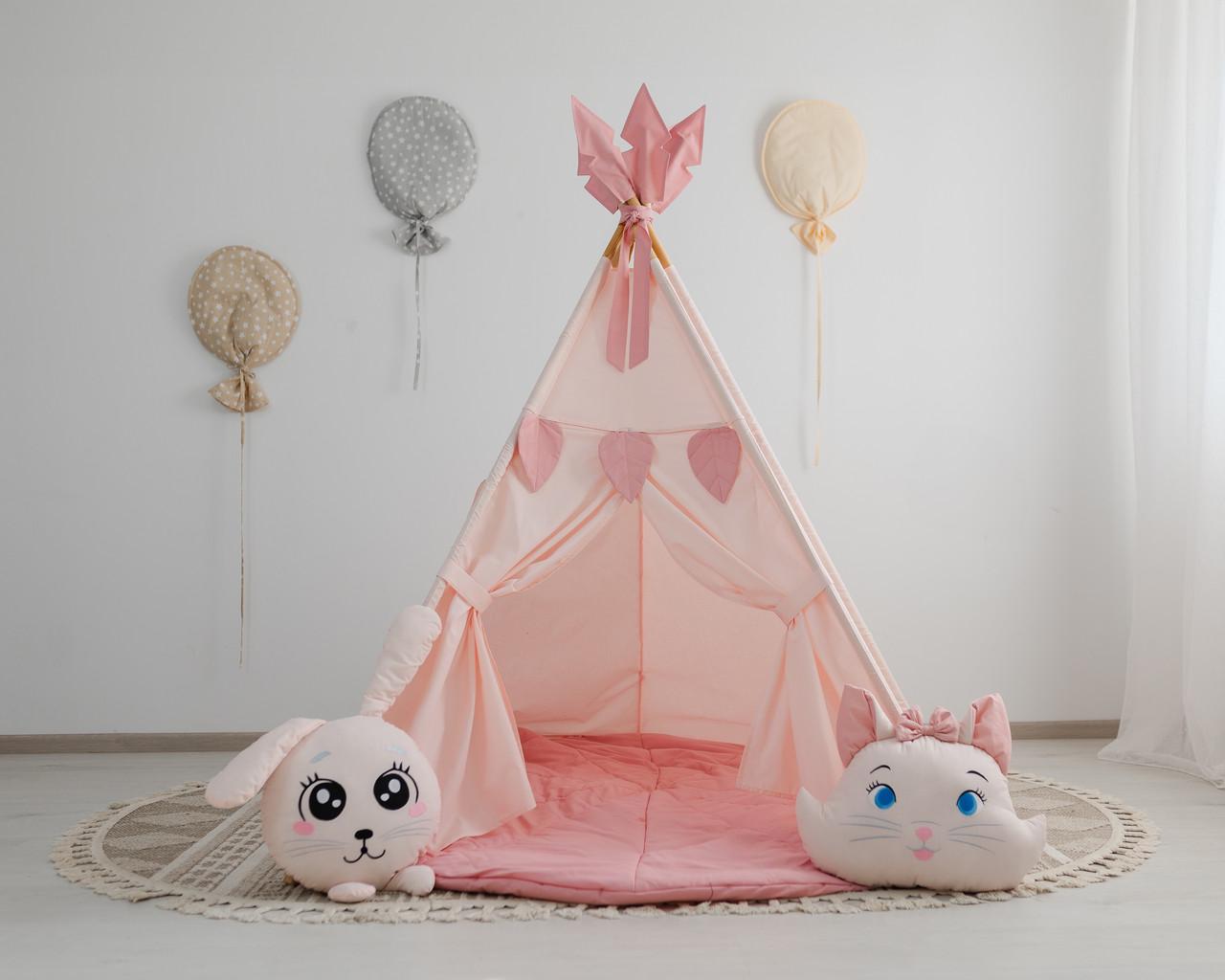Вігвам для дівчинки Пухнасті друзі з об'ємним килимком з 2 подушками Пудровий - фото 5 Вігвам для дівчинки Пухнасті друзі з об'ємним килимком з 2 подушками Пудровий - фото 5