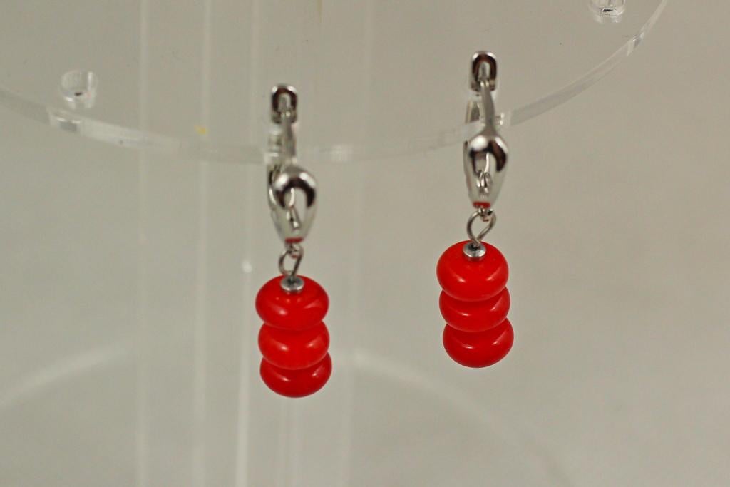 Серьги подвески коралл рондель 3,5 см Серебристый (30642039)