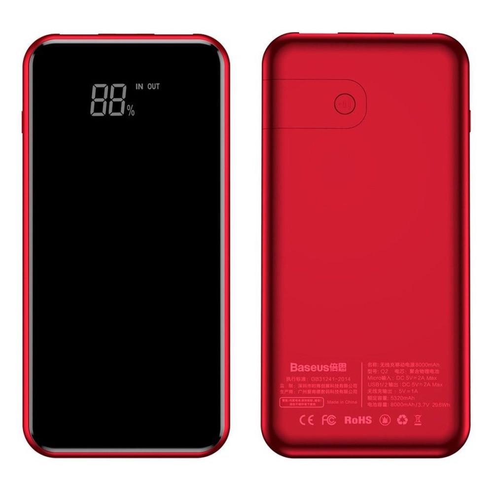 Повебанк Baseus 8000 mAh QI с беспроводной зарядкой Красный