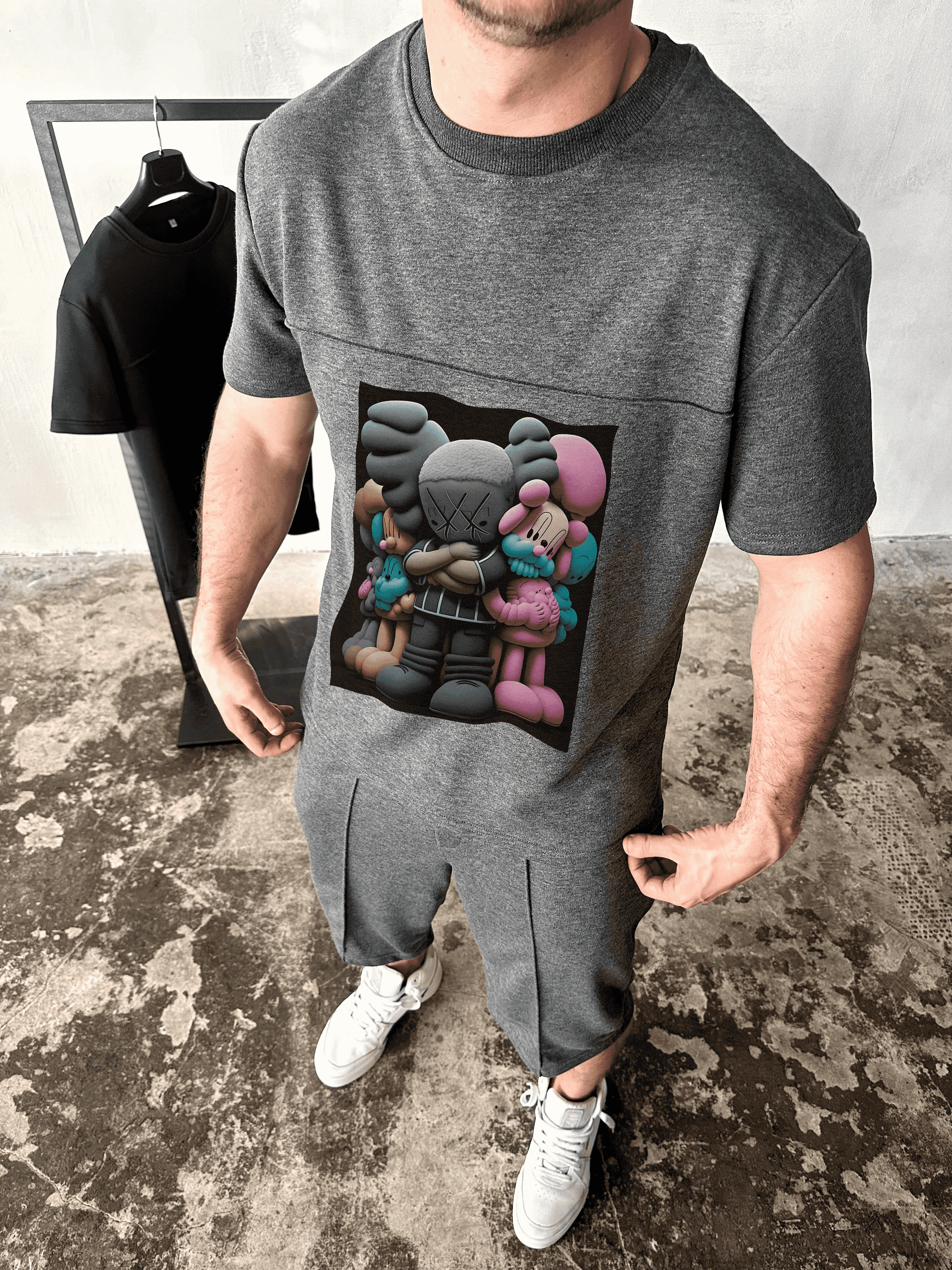 Комплект футболка/шорти 53-006 ДТФ-петля XL Темно-сірий (23733) Комплект футболка/шорти 53-006 ДТФ-петля XL Темно-сірий (23733)