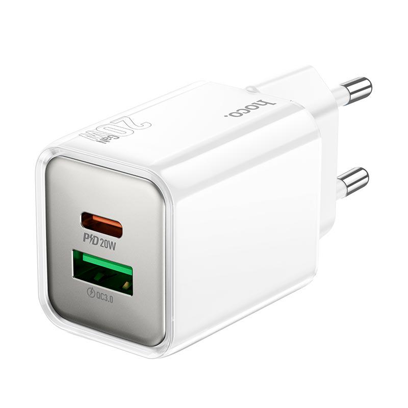 Блок живлення Hoco N46 Glorious 20 Вт Type-C і USB-A швидке заряджання Білий (30106241)