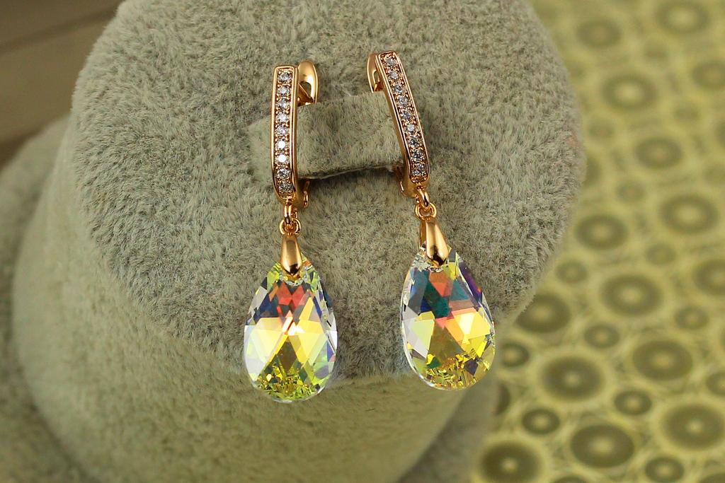 Серьги Xuping Jewelry Капля Сваровски желтый хамелеон 3,5 см Золотистый (2605812753)