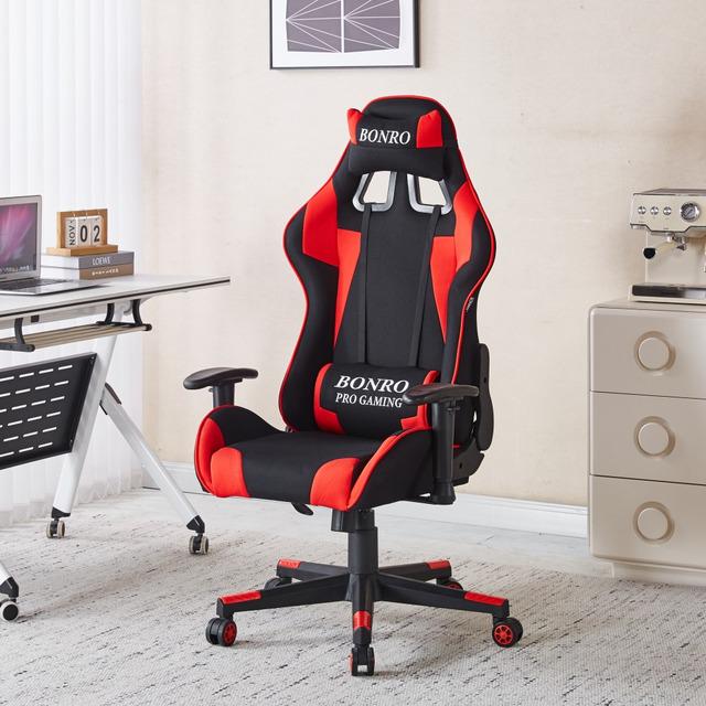 Геймерське крісло з тканини Bonro B-142 та подушки 2 шт. Червоний (31163113) Геймерське крісло з тканини Bonro B-142 та подушки 2 шт. Червоний (31163113)