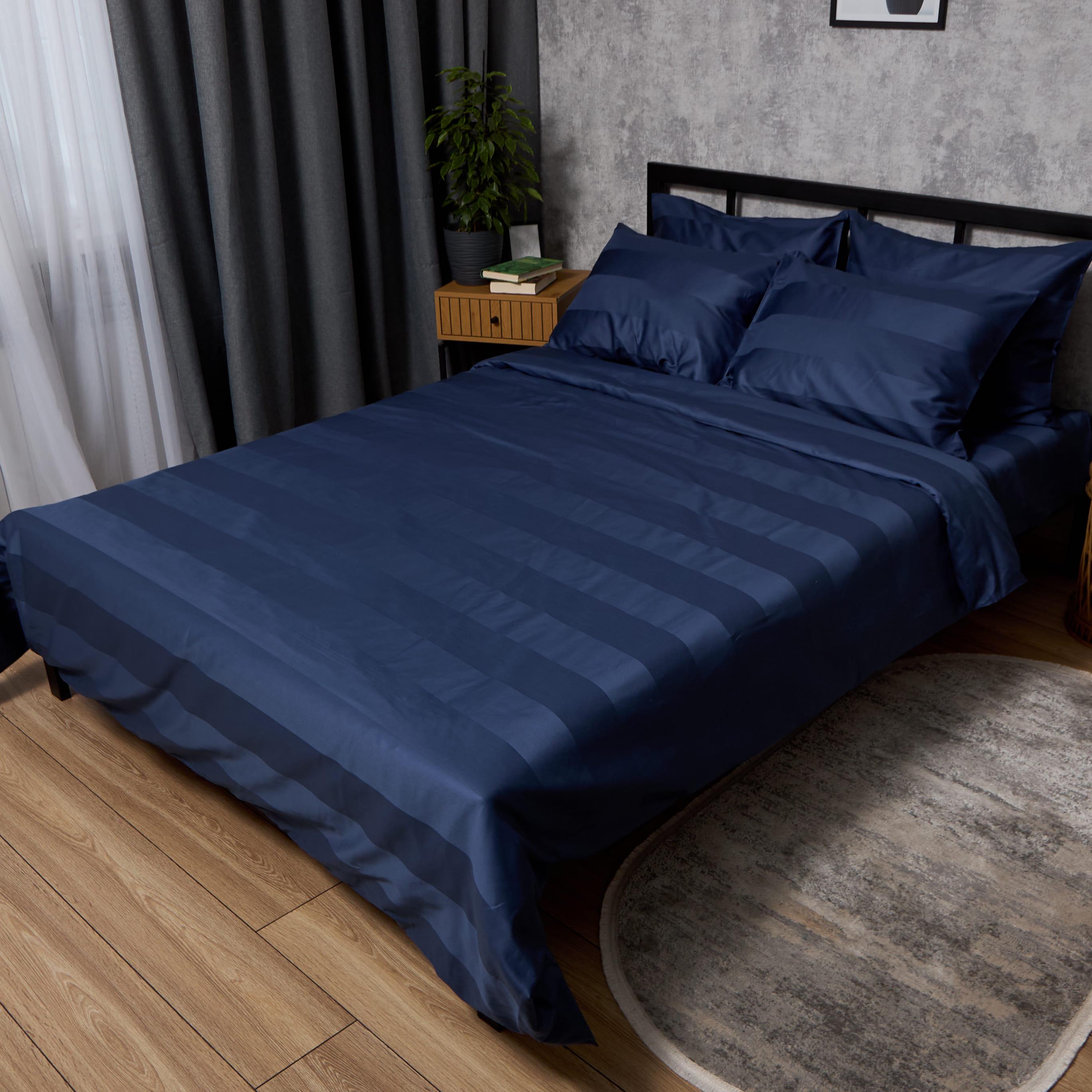 Комплект постільної білизни Moon&Star Satin Stripe Royal Blue King Size 220x240 см (MS-820013057)