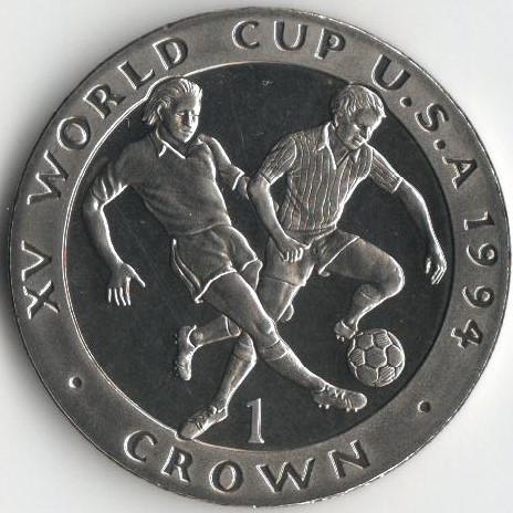 Коллекционная монета Остров Мэн 1 крона 1994 Чемпионат мира по футболу в США UNC Разновидность 5 (KM#374)