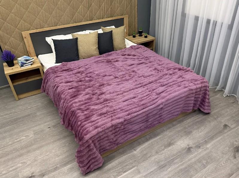 Покривало плюш Шарпей полоска 215х215 см Пурпуровий (87-026)