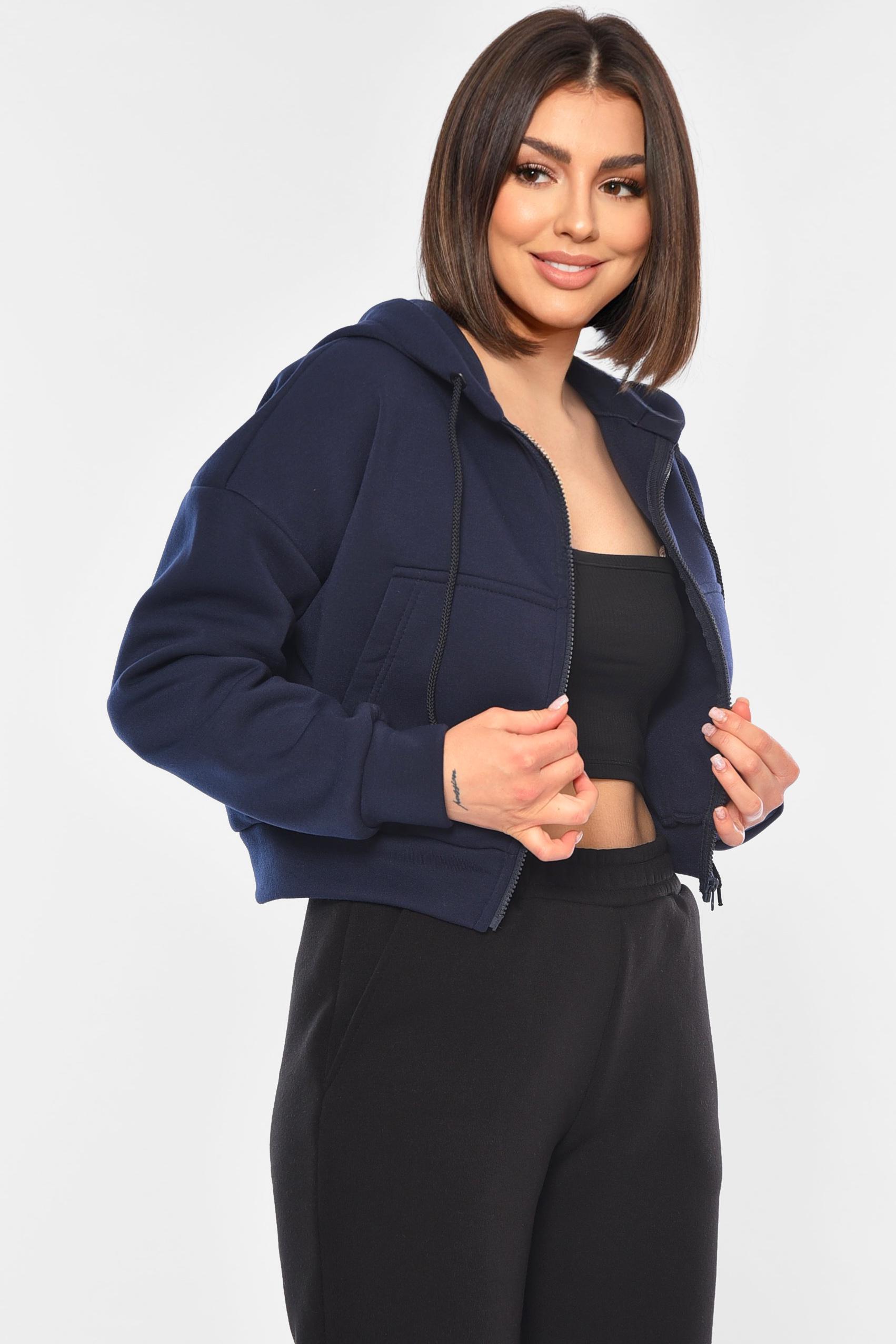 Худи женское на флисе S-M Темно-синий (194541)