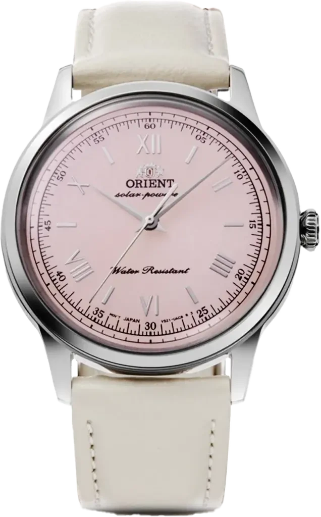 Наручные часы мужские Orient Bambino Solar Quartz RA-WK0005P10B со стальным корпусом/сапфировым стеклом WR 30 м Розовый (3142429145)