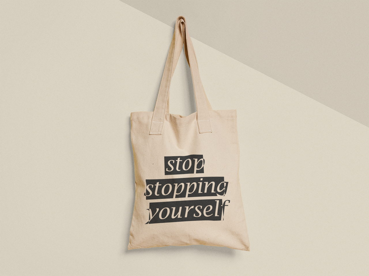 Эко-сумка шоппер с принтом "Stop stopping yourself" 38х40 см Бежевый (ПН427-Т)