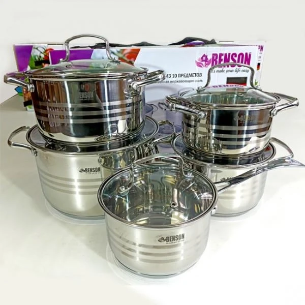 Набор кастрюль Benson 10 пр. из нержавеющей стали (BN-203) - фото 2