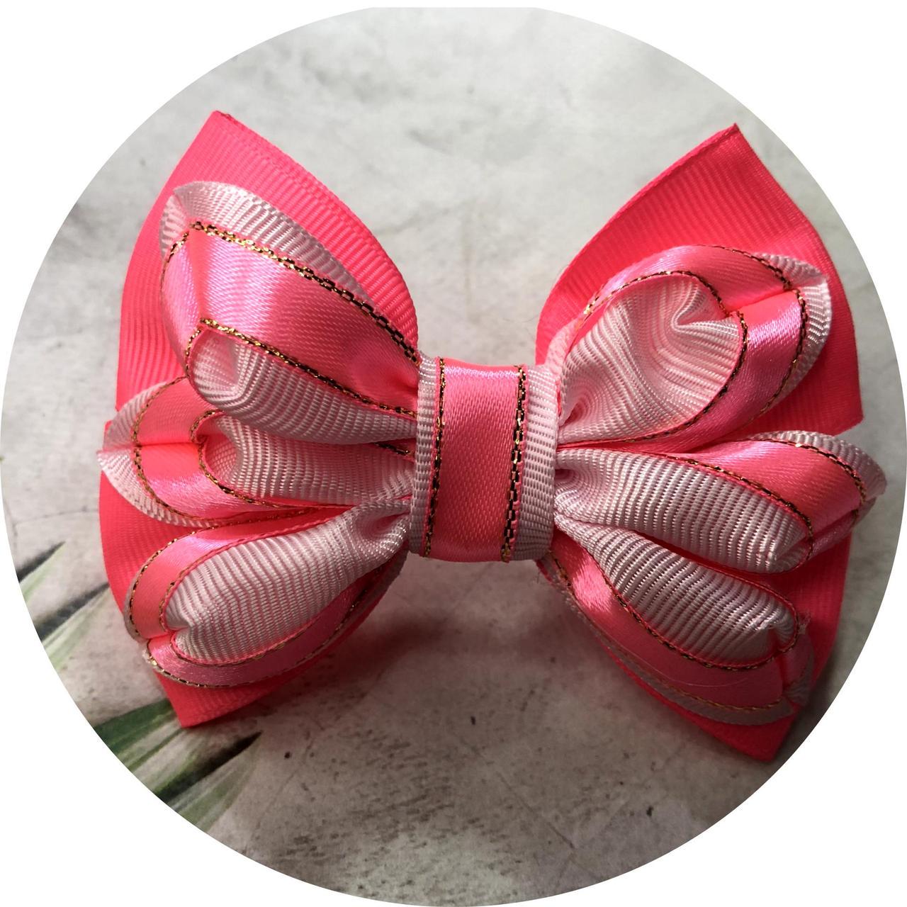 Бантик для волос детский на резинке 9х7 см Розовый (10416)