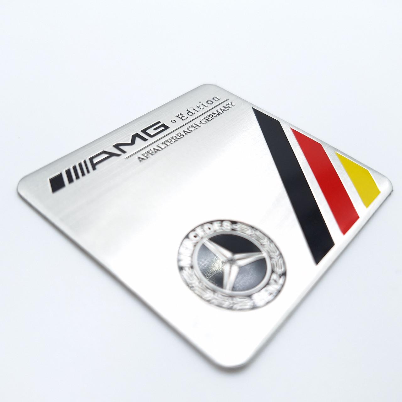 Эмблема алюминиевая AMG Edition Affalterbach Германия Mercedes Benz 6х5,5 см Хром (2266390751)