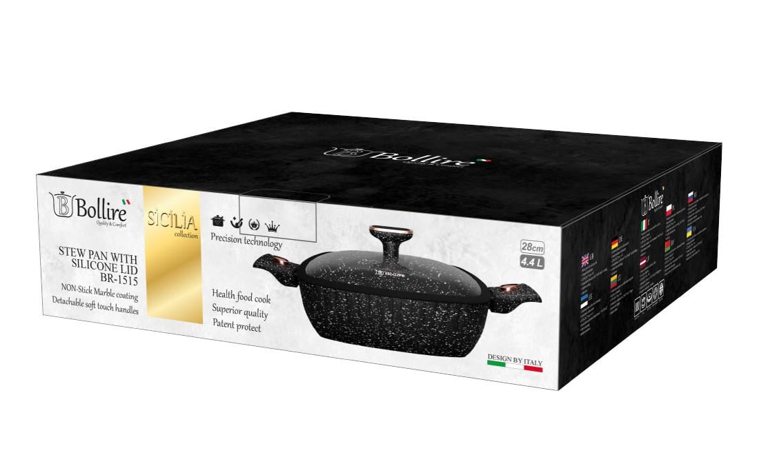 Сковорода сотейник с антипригарным покрытием Bollire Sicilia 4,4 л 28x28 см (BR-1515) - фото 3 Сковорода сотейник с антипригарным покрытием Bollire Sicilia 4,4 л 28x28 см (BR-1515) - фото 3