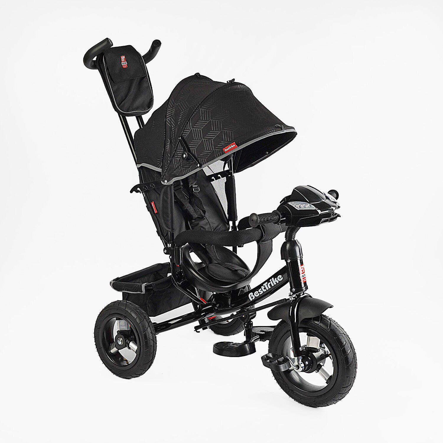 Велосипед детский трехколесный Best Trike 3390 надувные/фара с USB/пультом/родительской ручкой Графитовый (31-025)