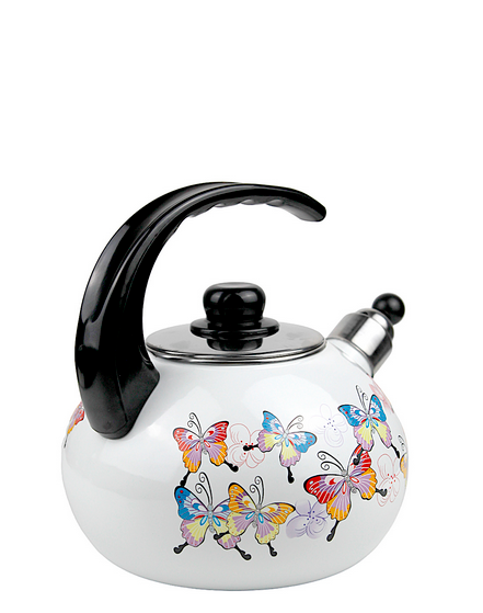 Чайник эмалированный Бабочки со свистком 2,5 л Белый (1035) - фото 3 Чайник эмалированный Бабочки со свистком 2,5 л Белый (1035) - фото 3
