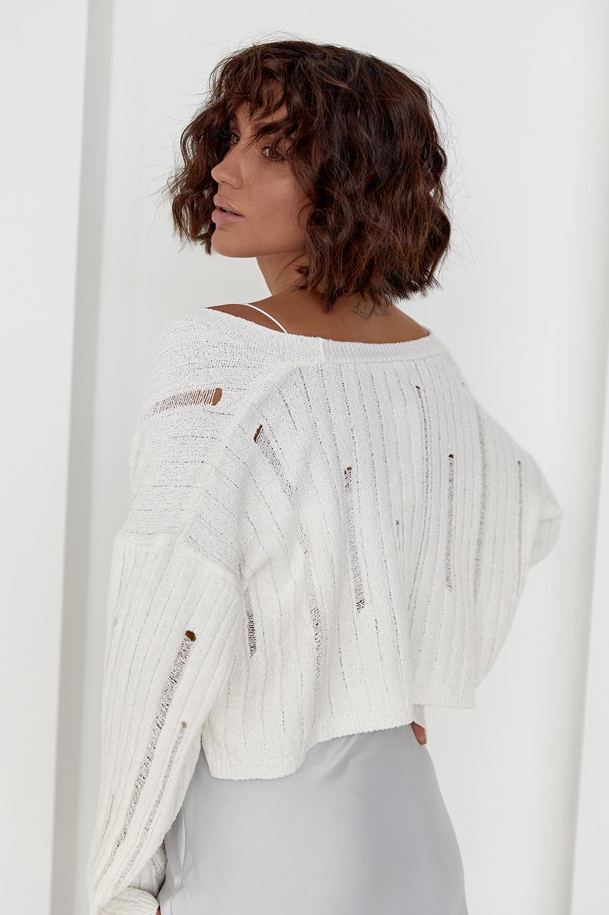 Кардиган укороченный с рваной вязкой L Молочный (11643844) - фото 2 Кардиган укороченный с рваной вязкой L Молочный (11643844) - фото 2