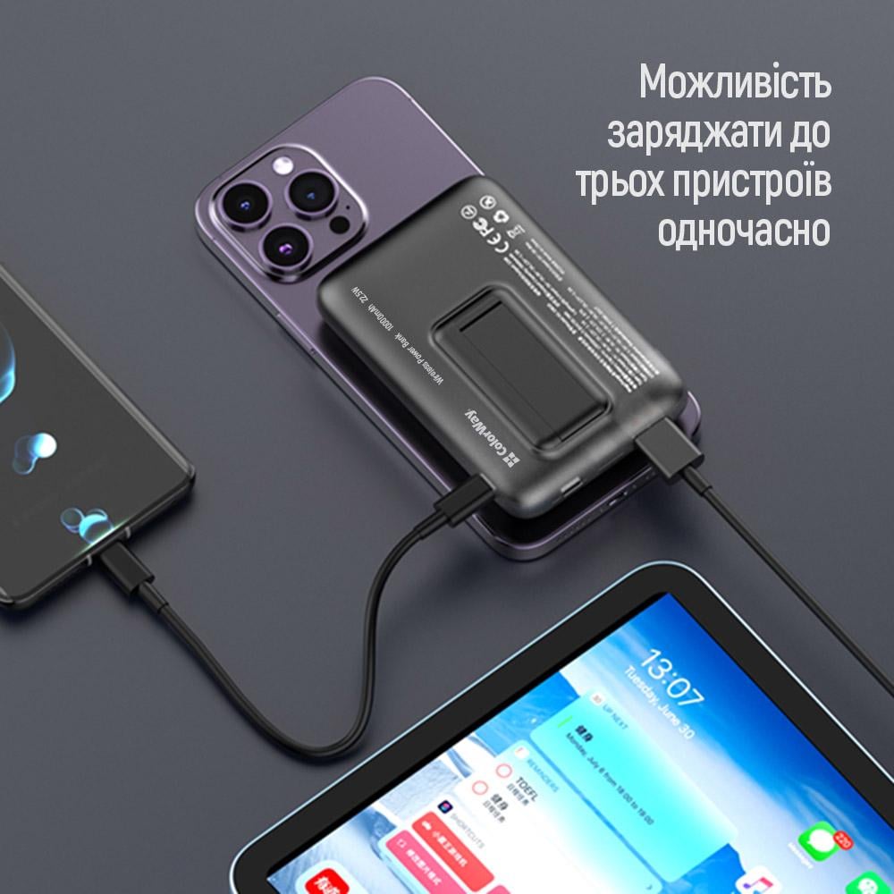 Повербанк ColorWay 15W MagSafe USB QC3.0/USB-C PD 22,5W 10000 mAh Black (CW-PB100LPA3BK-WPDD) - фото 15