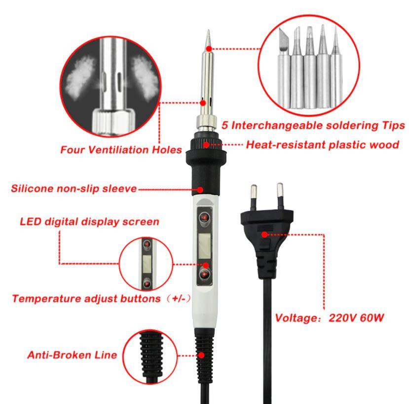 Паяльник з регулюванням температури та дисплеєм 60W 7798 (7a20f015) - фото 7