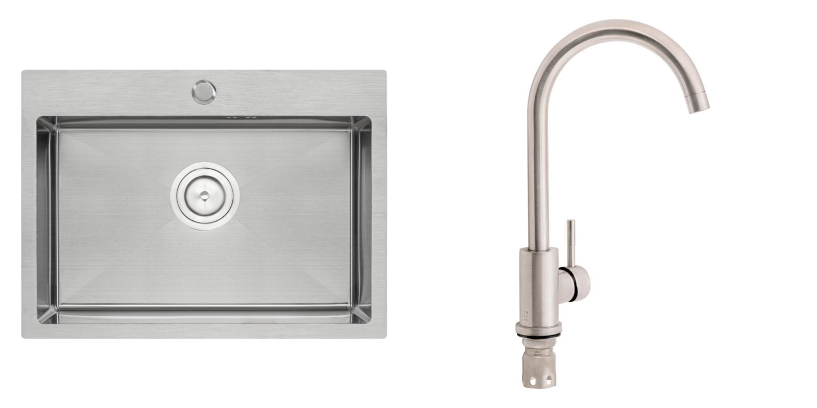 Мойка для кухни на одну чашу из нержавейки Qtap MQU5843 + смеситель Сатин