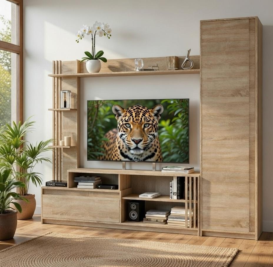 Стінка Мастер Форм для ТВ з шафою Брайт правостороння 2220 мм Дуб сонома