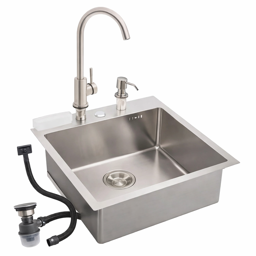 Мийка для кухні BRUSH 50х50 комплект із змішувачем та дозатором нержавіюча сталь Сатин (BRV5050)