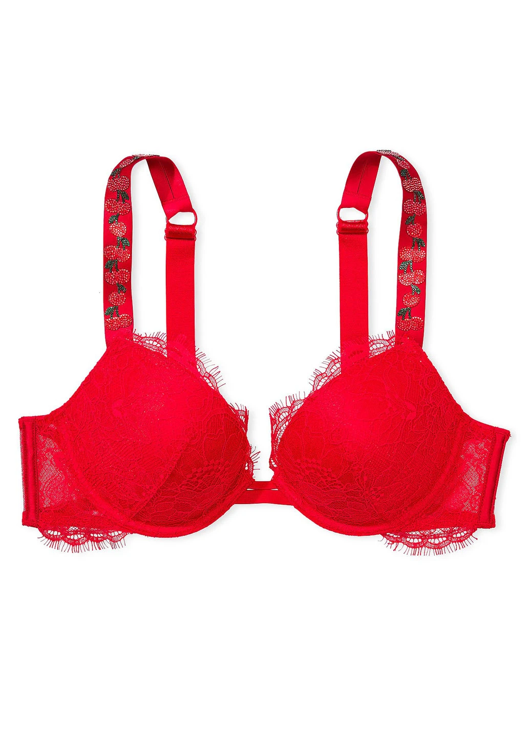 Бюстгальтер мереживний з пуш ап зі стразами Victoria's Secret Shine Strap Lace Push-Up Bra 90C Червоний (19425915) - фото 3