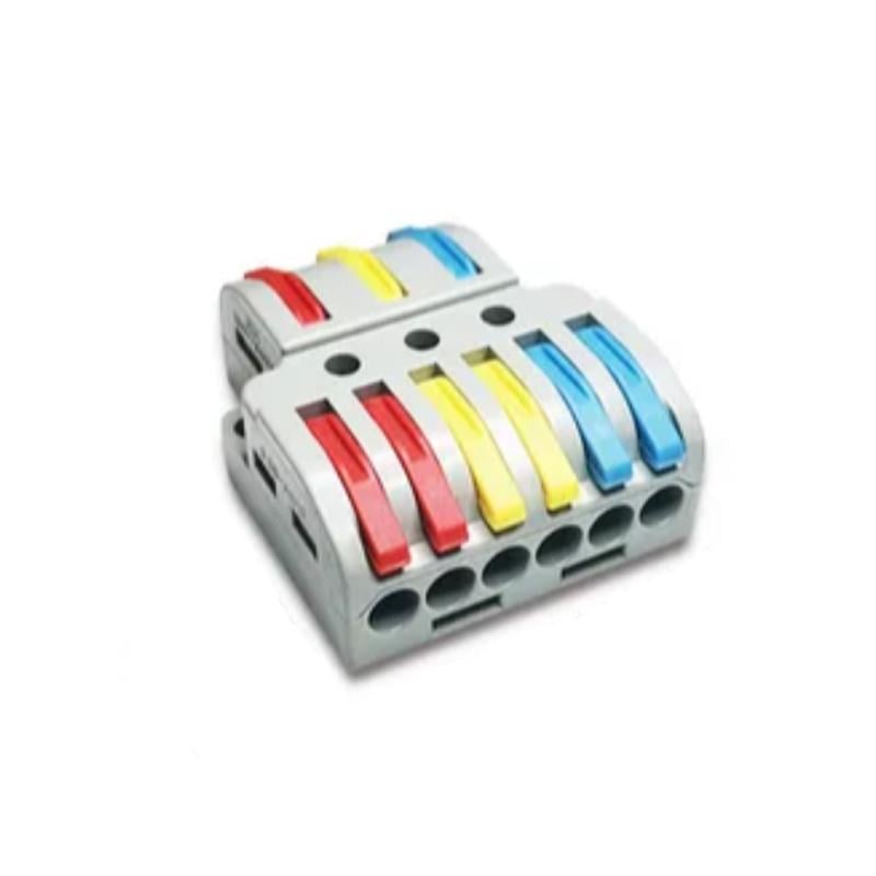 Клемма разветвляющая Tactix 0,08-4 мм2 35А 1-3+1-3+1-3 одинарная 40х33,5х14,5 мм крепеж 3,1 мм Разноцветный (CT3-6)