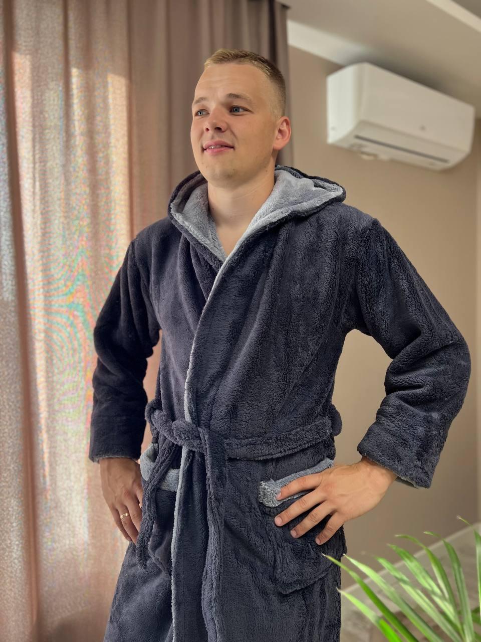 Халат мужской махровый с карманами на запах L Серый (Д-Al-male-halat-005) - фото 3 Халат мужской махровый с карманами на запах L Серый (Д-Al-male-halat-005) - фото 3