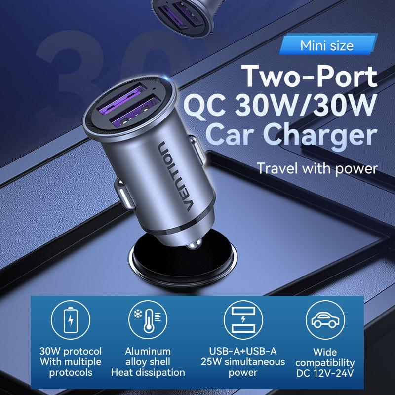 Зарядное устройство автомобильное Vention Two-Port USB A+A 30/30 Car Charger Gray Mini Style Aluminium Alloy Type (FFEH0) (FFEH0) - фото 8