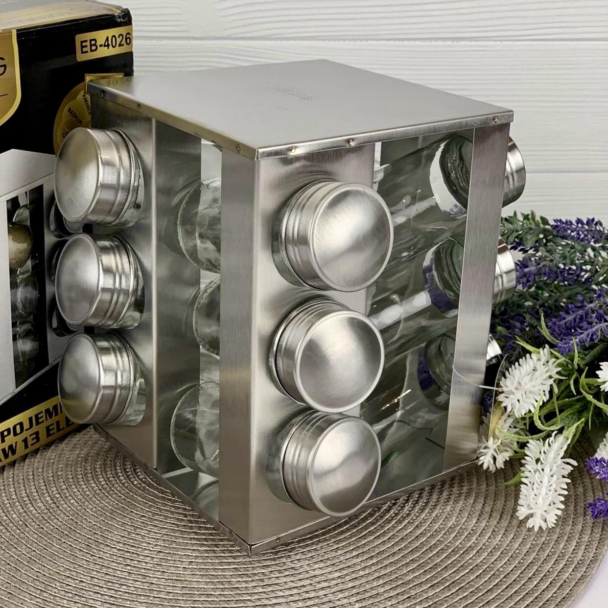 Набор для специй на подставке Edenberg EB-4026 12 емкостей из нержавеющей стали Квадратный (2530557660)