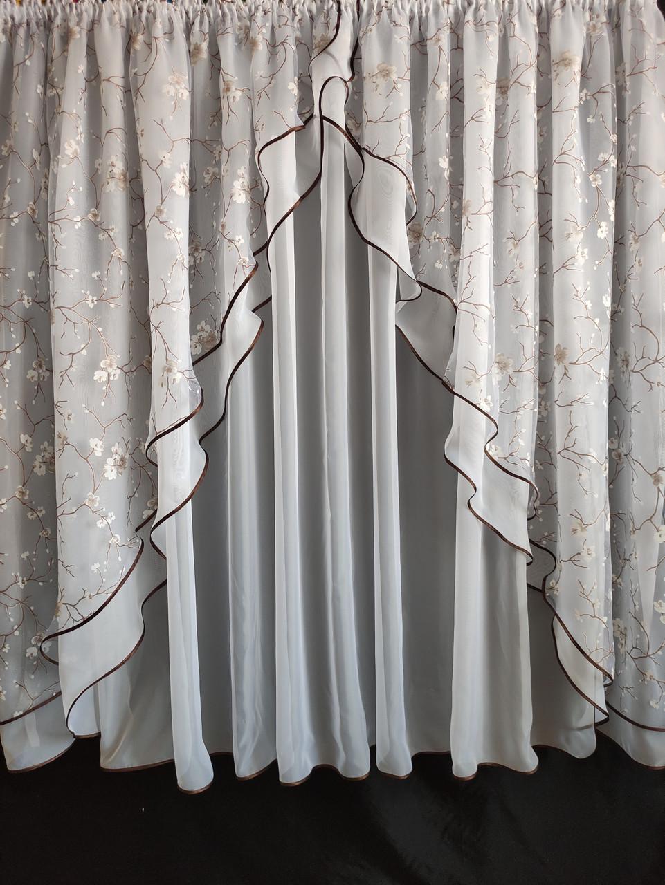 Занавески кухонные 4х1,8м Белый с коричневым