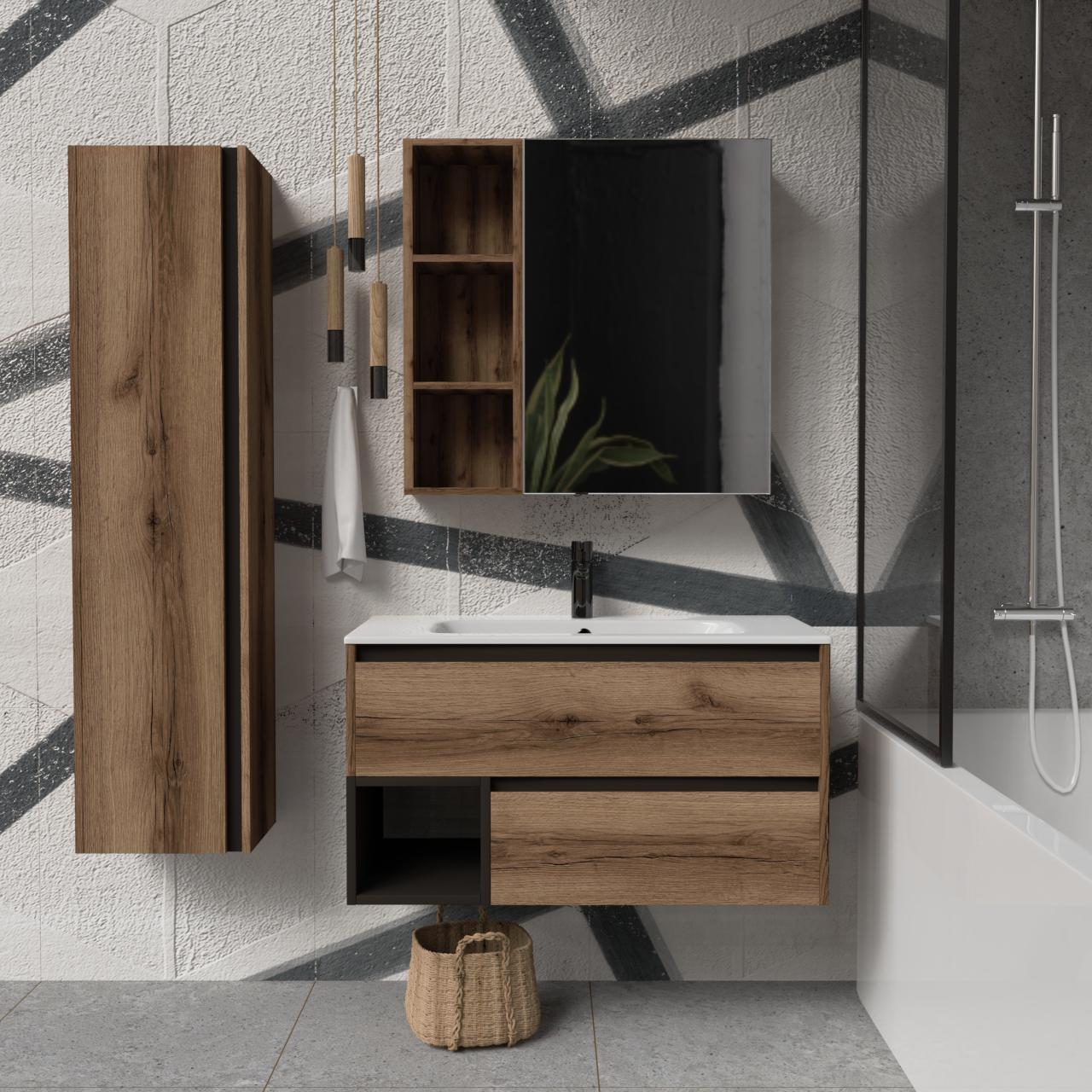 Тумба подвесная с раковиной MVK Vostok Craft 90 В2 900х450х530 мм Дуб темный (c290dt) - фото 4 Тумба подвесная с раковиной MVK Vostok Craft 90 В2 900х450х530 мм Дуб темный (c290dt) - фото 4