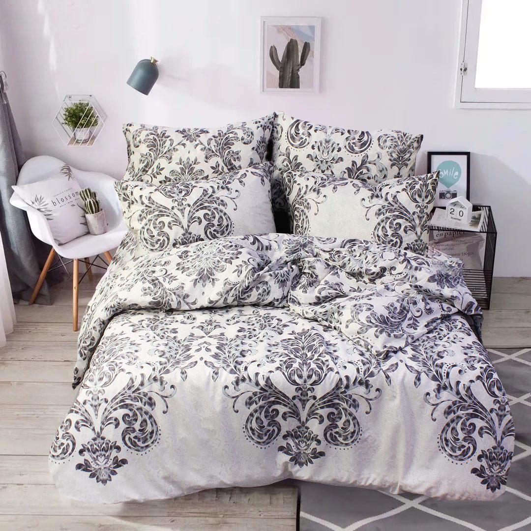 Комплект постельного белья евро Еней-плюс Т0725 Серый/Черный