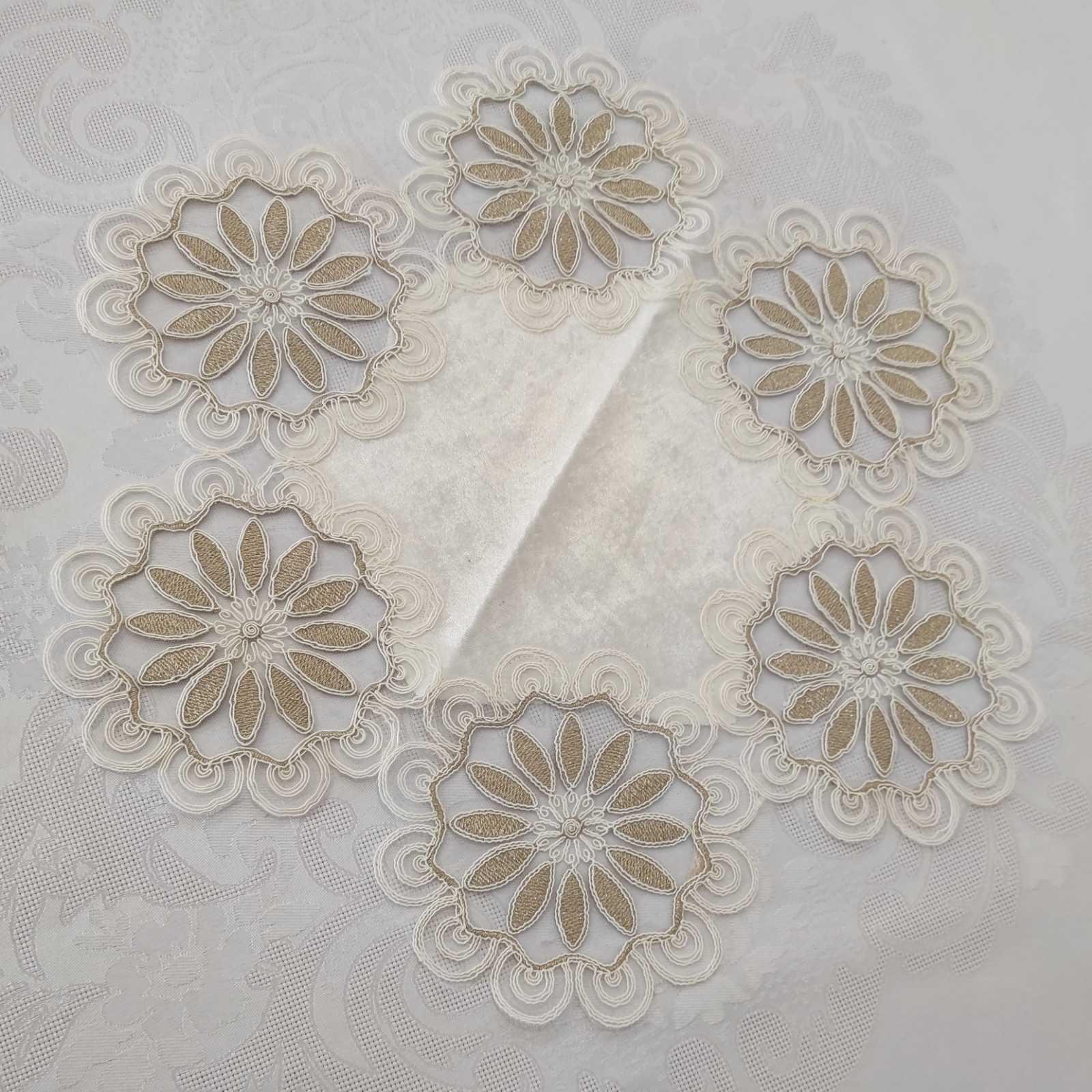 Салфетка велюровая Acme с кружевом 40x40 Sahra Krem (CN7485)