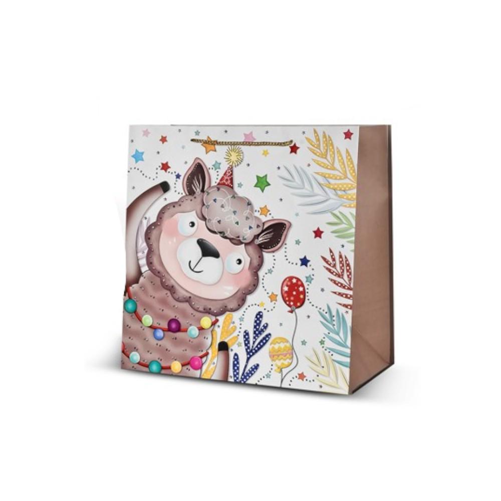 Подарочный пакет бумажный Animals с овечкой 38х38х20 см Коричневый (R95551)