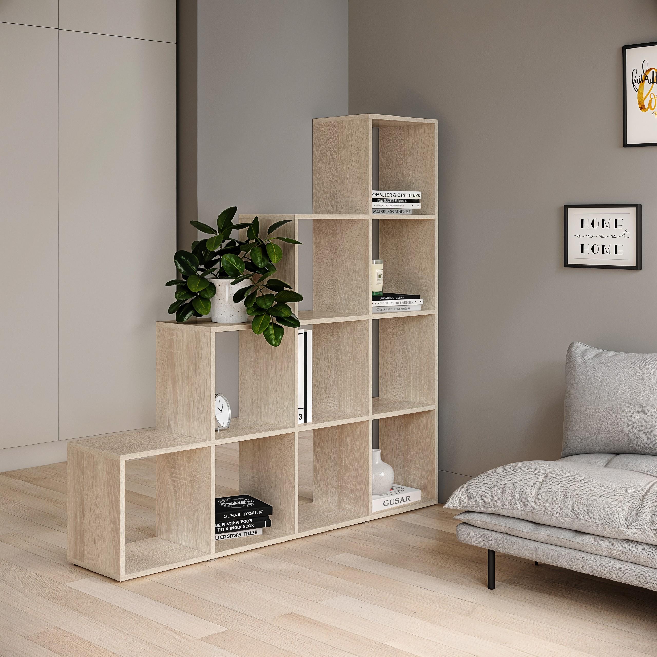 Стеллаж для книг и декора на 10 ячеек P-08 1424x290x1430 мм Дуб Сонома - фото 1