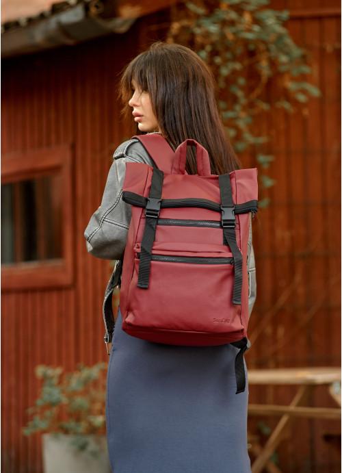 Городской рюкзак женский роллтоп Sambag с отделением под ноутбук Бордовый (4630301641)