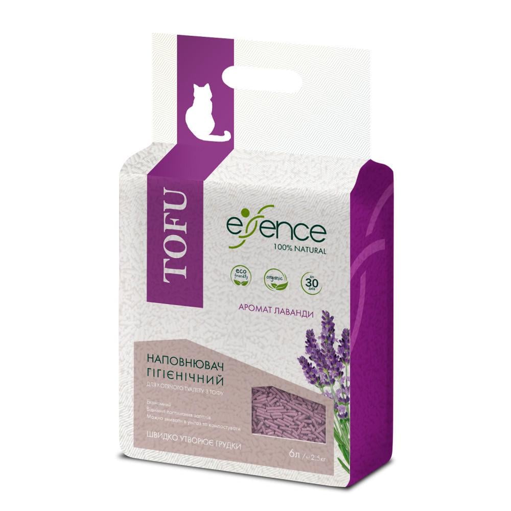 Гигиенический наполнитель Essence для кошачьего туалета натуральный из тофу с ароматом лаванды гранула 2 мм 4 кг 6 л
