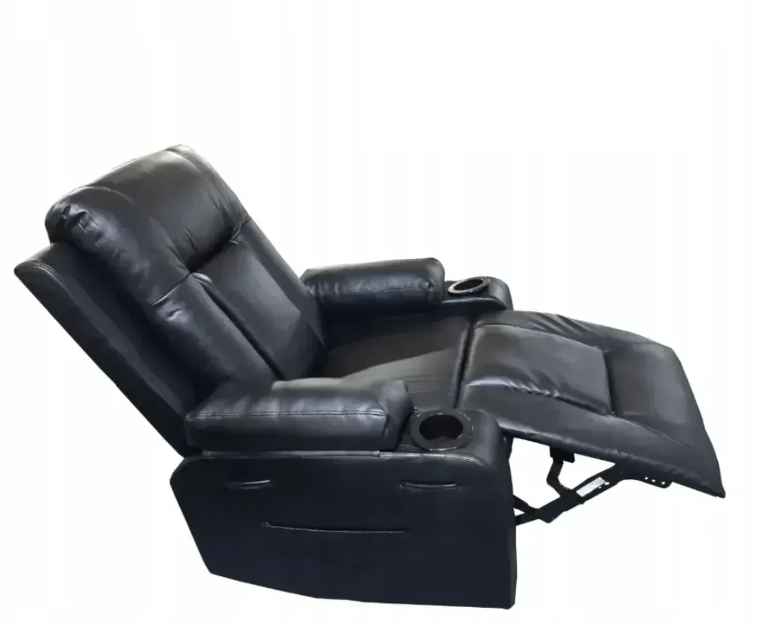 Кресло-качалка кожаное Bass Polska BH 30040 RELAX с массажем спины/поясницы/ног Черный (33828397)