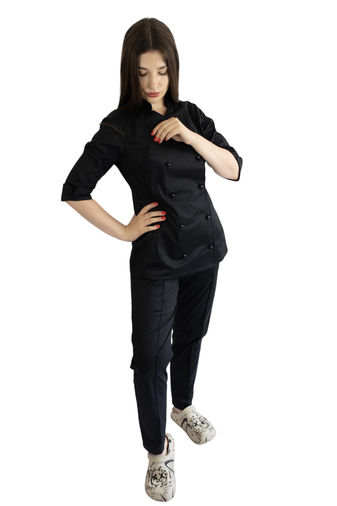 Кітель кухарський жіночий рукав 3/4 Атланта Lux Form р. 48 Чорний (4714) - фото 3