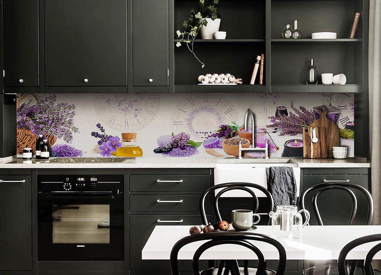 Кухонный фартук Лаванда арома из самоклеющейся виниловой пленки 60х300 см Фиолетовый