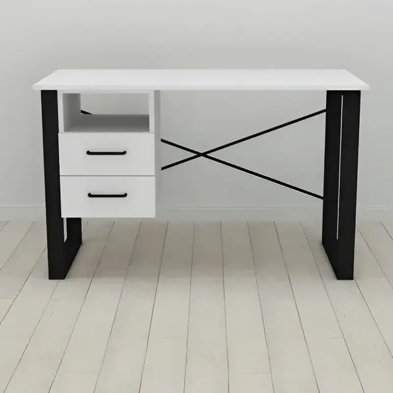 Письмовий стіл із ящиками Ferrum-decor Оскар метал/ДСП 16 мм 750x1200x700 мм Чорний/Білий (FRD-103255) - фото 1